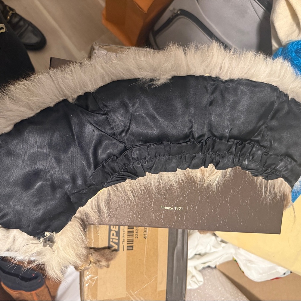 Black and Cream Fur-Trimmed Hood